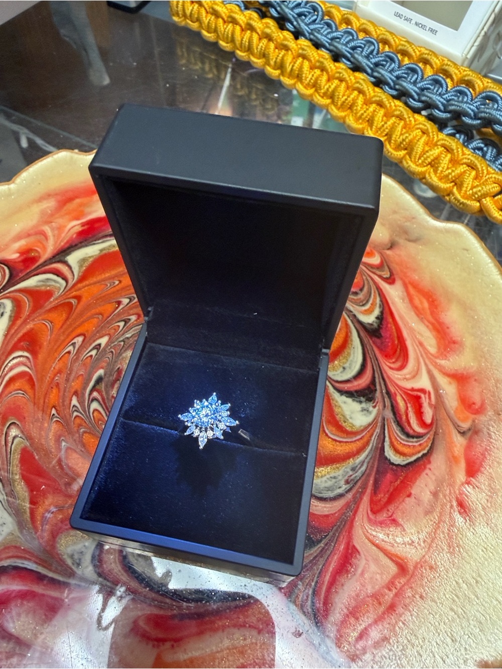 Moissanite Vintage Aquamarine Halo Floral Ring - Women Jewelry